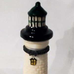 Vintage White Lighthouse Small Trinket Pill Box 4 1/2"